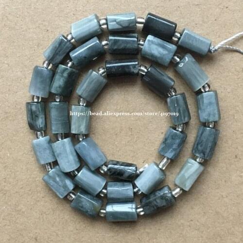 7'' Natural Faceted Hawks Eye Cylinder Spacer Stone Beads For Jewelry DIY Making 7'' Natural Faceted Hawks Eye Cylinder Spacer