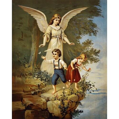 Full Drill 5d Diamond Painting Guardian Angel Picture DIY Round Rhinestone Mosaic Diamond Embroidery Cross Stitch Craft for Home