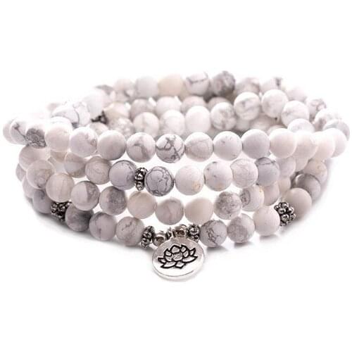 White 108 beads 8mm elastic adjustable Lotus life tree Buddha OM eye Chakra Reiki agate Onyx Yoga Bracelet necklace ht3s