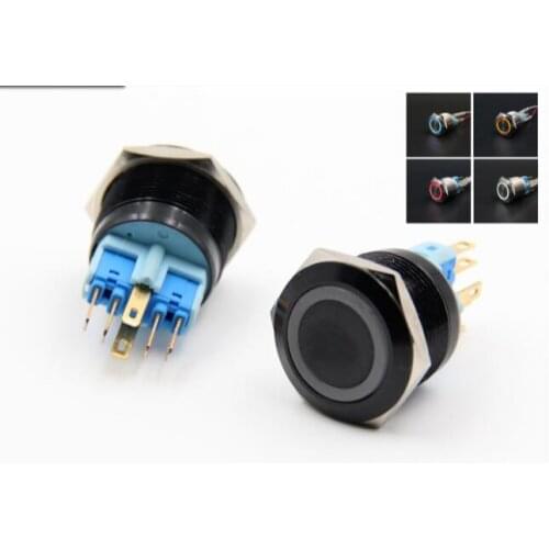 Free delivery 22mm reset instantaneous ring LED black metal button switch red green start button high quality