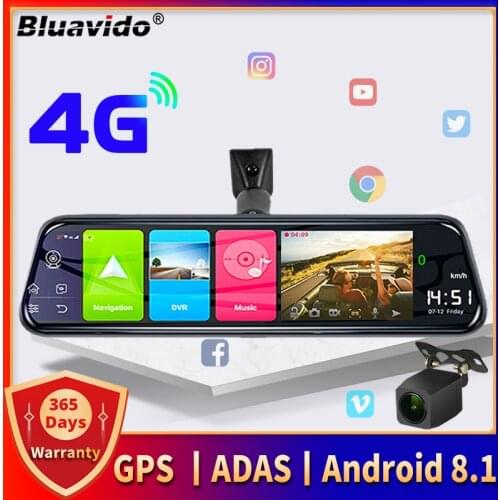 Bluavido 10" 4G Android 8.1 Dashcam GPS Navigation ADAS Car Rearview mirror Camera Full HD 1080P Car Video Recorder DVR WiFi BT