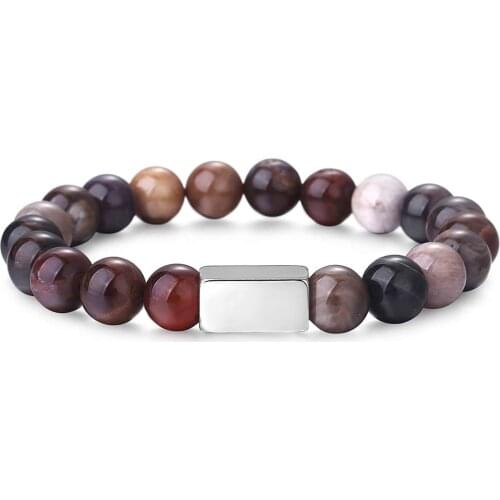 Bracelet For Men Women Natural Stone Bead Bracelet Stainless Steel Bead Charm Yoga Meditation Jewelry Gifts LPZ0111010