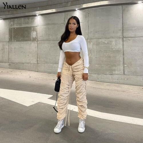 Yiallen Autumn Women Bandage High Waist Loose Stacked Pants Streetwear Y2K Wild Basic Casual Fashion Clubwear Trousers Female