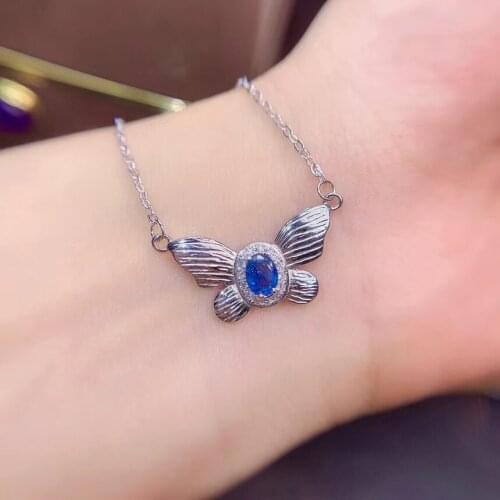 Flower Natural Real Sapphire Necklace Natural Pendant Solid S925 Sterling Silver For Women Pendant