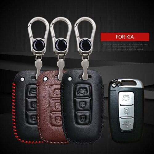 Leather Car Key Case Cover for Kia Sportage 3 4 Rio 3 4 5 Picanto Cerato Ceed Stinger Sorento Soul K5 Key Fob Chain Accessories