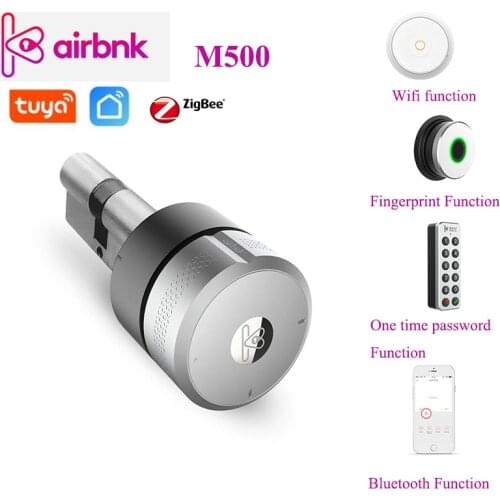 Tuya Smart Lock Cylinder Airbnk M500 fingerprint/Wifi/Bluetooth/Zigbee/key pad Phone Control EU Door Lock 70mm Lock Cylinder