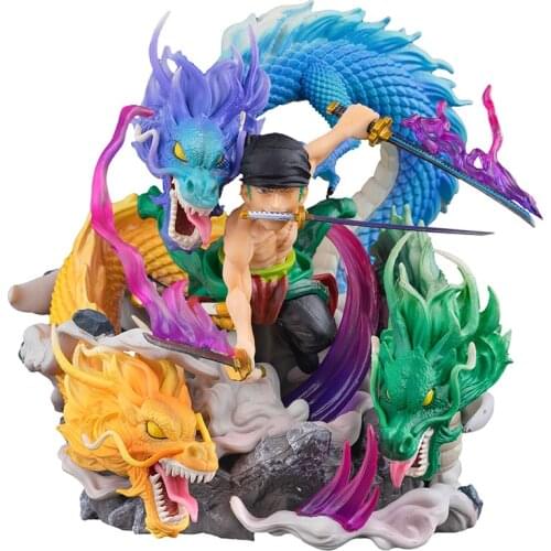 One Piece Figure GK Roronoa Zoro Anime Model Q Version Three-sword Flow Character Action Dolls Gift Collectible Childrens Toys