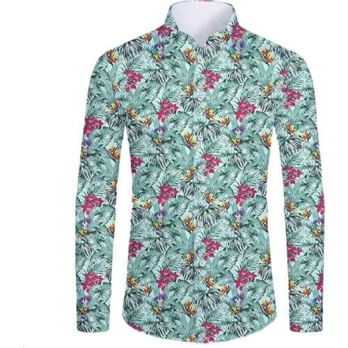 OGKB 3D Funny Leaf Unicorn Printed Long Sleeve Men Shirts Hipster Casual Summer Hawaiian Shirt Streetwear Holiday Mens Shirt