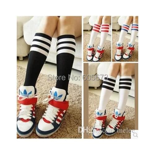 Baby Girl Knee High Three Stripe Athletic Tube Referee Socks Knee High Tube Socks Striped Long Tube Socks 60pairs /lot