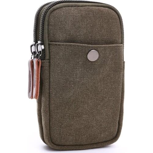 Canvas mobile phone bag pockets mens outdoor sports cycling and hiking clutch pocket pockets zipper compartment coin bag Solid