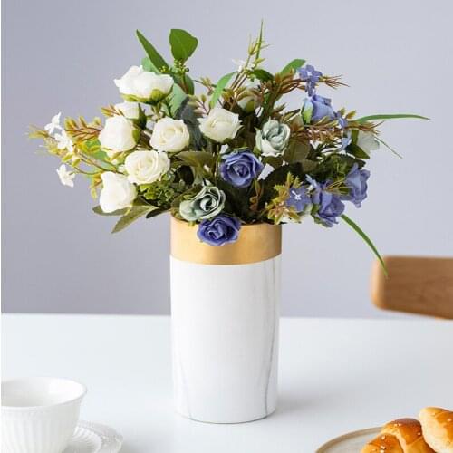 30cm Rose white Silk Artificial Flowers Bouquet 9 Big 4 small Head Fake Flowers for Home Wedding Decoration Indoor fall decor