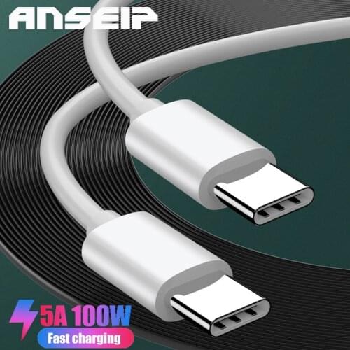 ANSEIP PD 100W USB C to USB Type C Cable 5A Fast Charging For Xiaomi 11 HUAWEI Samsung Laptop Tablet USBC Quick Data Charge Cord