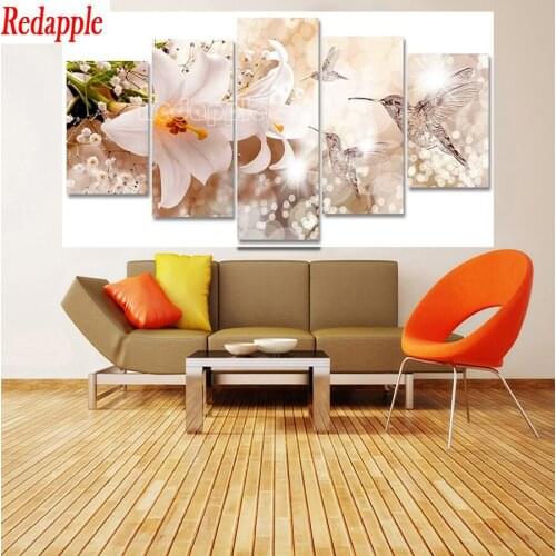 5pcs set White lily with Hummingbird diamond embroidery full square round drill 5d diy diamond painting mosaic puzzle wall decor