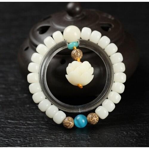 Fashion Authentic Hainan White Bodhi Root Single Circle Lovers Buddha Beads Bracelet Bodhi Root Prayer Hand String Women Jewelry
