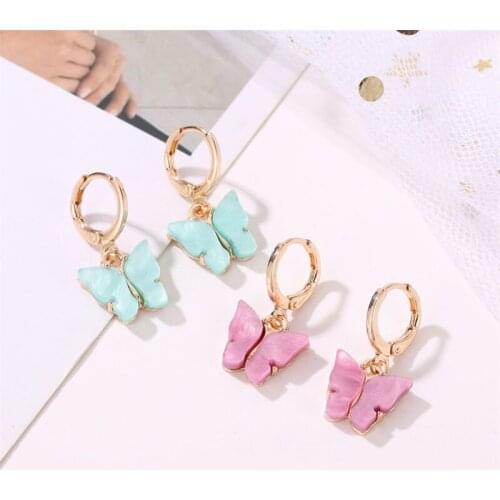 Fashion Small Gold Hoop Earrings for Women Butterfly Animal Colorful Trendy Acrylic Earrings Statement Girls Party Jewelry Gift