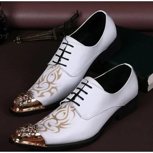 New Handmade Men white Gentleman Luxury shoes and Gold Top Fashion Prom Banquet men dress shoes mens flats free shipping