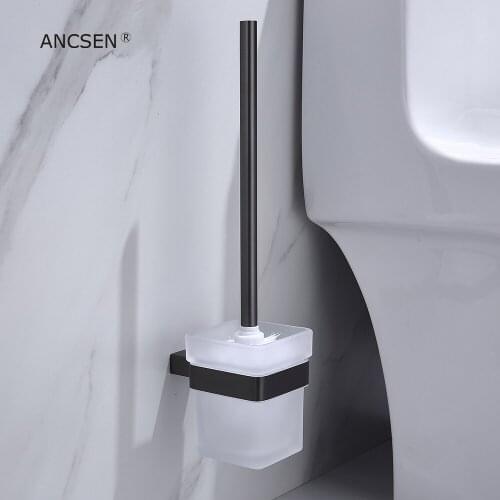 Stainless steel bathroom toilet brush set with glass toilet brush toilet brush cleaning brush bathroom hardware pendant gun-gray