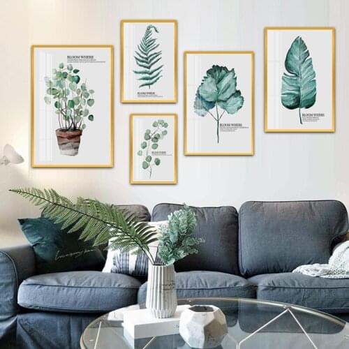 Spray Color Plant Green Leaves Canvas Print and Painting Wall Poster Picture Bedroom Modern Minimalist Living Room Decoration