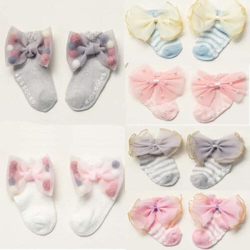 Newborn Socks summer neonatal bow cotton socks 0-24months baby girl socks thin section cut princess high quality