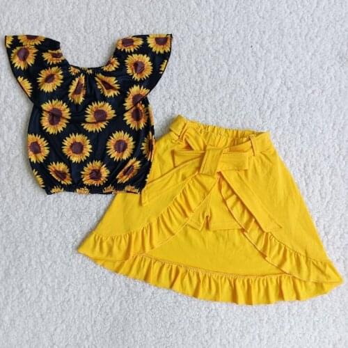 Latest Baby Girls Clothing Summer Outfits Kids Boutique Summer Clothes Sets Fashion Sunflowers Wholesale Children Clothing Sets