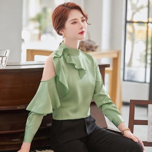 Novelty Green Long Sleeve Blouses Shirts Formal OL Styles Women Business Work Wear Blouse Tops Clothes Plus Size 4XL Spring Fall