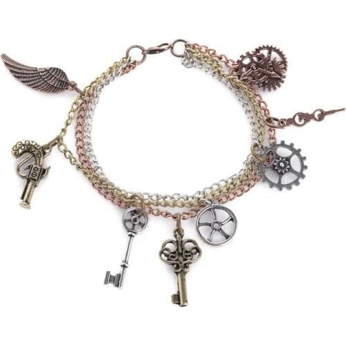 Popular elements wings keys geras fashion charms steampunk mechancal bracelet jewelry