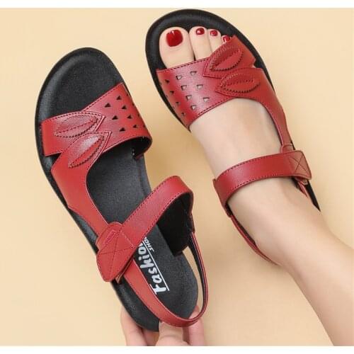 Fashion Summer Shoes Womens Leather Slip On Soft bottom Wedge Slippers Female Non-slip Casual Beach Shoes mother sandals