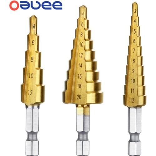 Oauee HSS Steel Titanium Step Drill Bits Cone Cutt Tools Woodworking Wood Metal Drill Bit Set 3-12mm 4-12mm 4-20mm 3-13mm