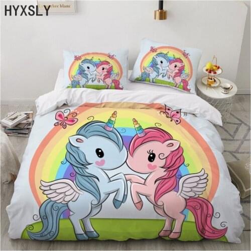 Unicorn Friends 3D Bedding Set King Queen Cartoon Duvet Cover and Pillowcase Home Textiles 2/3pcs Kids Boys Girls Bedroom Decor