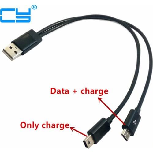 USB 2 in 1 Cable Mini-usb Mini USB & micro usb 2.0 Micro-USB 5 pin connector Y Cable for charge and data sync 25cm