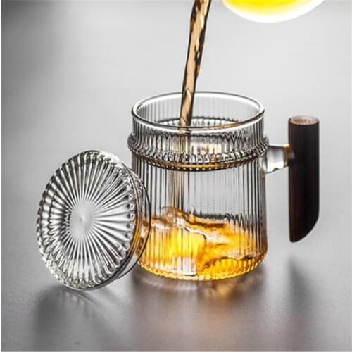 Thicken Heat-resistant Tea Cup New Hammered Wood Grain Heat-resistant Glass Filter Tea Cup Tea Separation Single Cup With Handle
