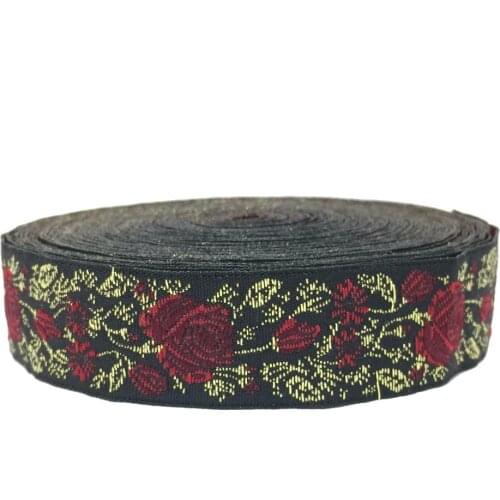 ZERZEEMOOY 3/4" 2cm 9yard/lot High quality Woven Jacquard Ribbon black background red and green flowers pattern metal ribbon