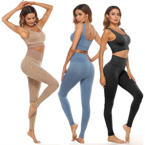 Women Yoga Sets Fitness Bodysuits Seamless Sleeveless Shaping Slim Sportwear Leopard Breathable Suits Ballet Suits Gym Clothing