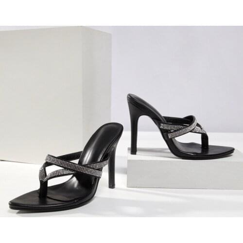 Women slippers 2021 Outdoor high heels sexy square toe fashion rhinestone bowtie wedding party shoes for lady size 35-42