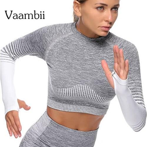 Long Sleeve Sport Gym Yoga Crop Top Female Thumb Hole Nylon Spandex Plus Size Exercise Sports Yoga Wear Ladies Sport Gym T Shirt