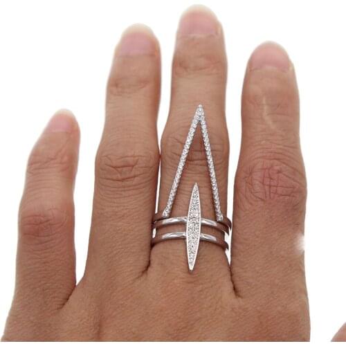 Punk fahion long V Shape Design Ring For Women with Micro Pave cz setting women rappper simple delicate novel finger jewelry