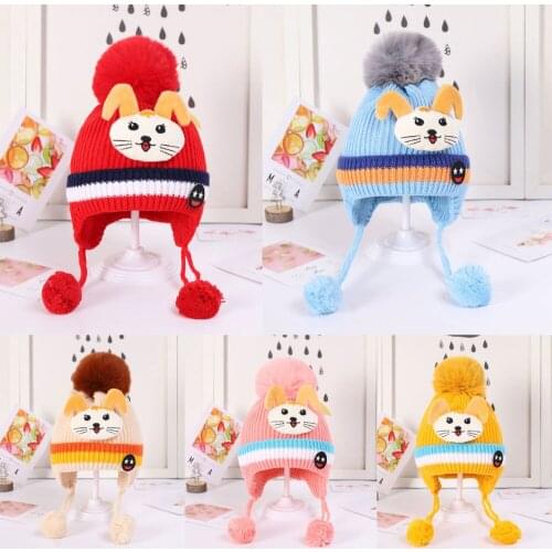 Toddler Kids Baby Boy Girl Winter Warm Knitted Crochet Earflap Beanie Hat Cap Wool Cute Rabbit 2020 New Design Kids Hats