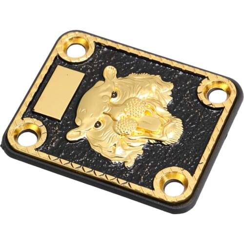 Gold and Black Neck Plate Engraved Animal Head Pattern&Screws for Guitar