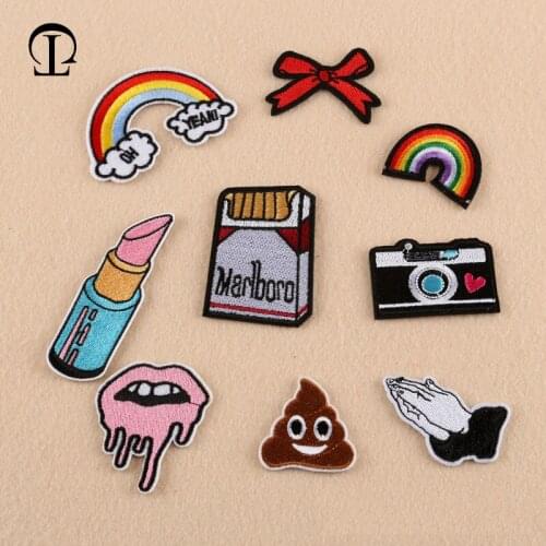 12pcs/lot lipstick camera rainbow patches iron on patches clothe stickers badges DIY embroidered patches for clothes decoration