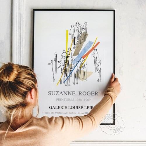 1969 Suzanne Roger Vintage Museum Exhibition Poster, Concise Line Drawing Watercolour Prints, Abstract Art Home Wall Decor Gift