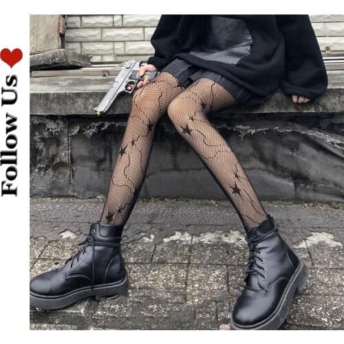 2021 Women Sexy Black Five Pointed Star Fishnet Tights Pantyhose Mesh Stocking Transparent Net Holes Pattern Pantyhose Stocking