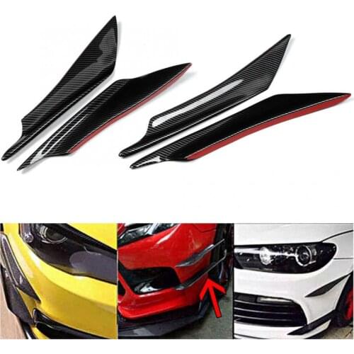 4Pcs/Set Car Front Bumper Canards Splitter Fins Deflector Universal Carbon Fiber Style Chromium Styling PP Injection Molding