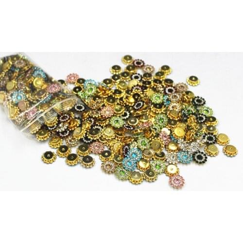 50pcs 14mm Sun Flower Beads Rhinestone Bezel Patch Crystal Cabochons Rould Spacer for DIY Jewelry Making Handmade