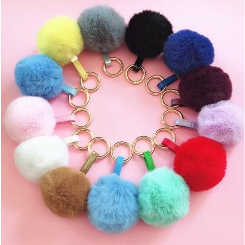 8CM Fur Ball Keychain for Women Girls Gift Imitation Rex Rabbit Fur Bag Pendant Pom Pom Fur Ball Key Chain Car Bag Key Ring