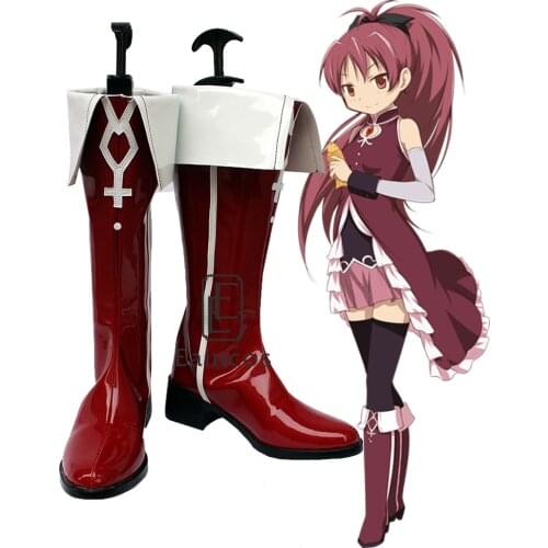 Anime Puella Magi Madoka Magica Sakura Kyoko Cosplay Party Shoes Red Fancy Boots Custom Made