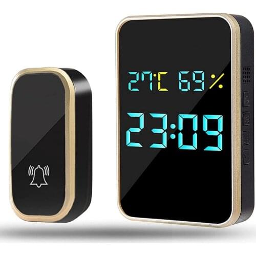 Wireless Doorbell, Battery-Free, Waterproof Wireless Doorbell Set, Display Temperature,For Apartments,Garden EU Plug