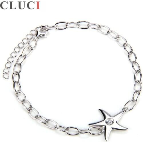 CLUCI Silver 925 Pearl Bracelet Mounting for Women Jewelry Making Adjustable Length Cute Star Bracelet SB001SB