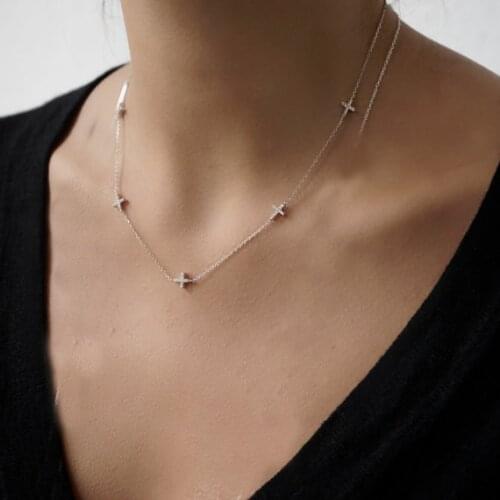 2017 925 sterling silver 41+5cm extend chain AAA+ bling cubic zirconia cz yard of Cross charm thin chain delicate necklace silve