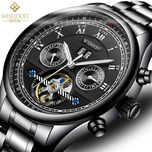2020 WISHDOIT Brand Fashion Stainless Steel Mens Watches Automatic Mechanical Waterproof Luminous Calendar Relogio Masculino