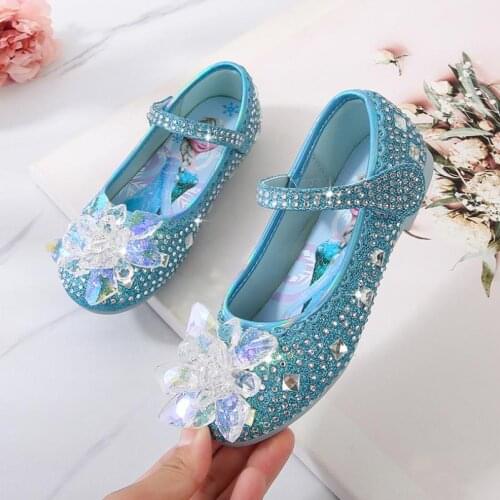 Disney Kids Elsa Glitter Sandals Girls Princess Cosplay Accessories 3D crystal PU Shoes For Children Fancy Party 3-16T